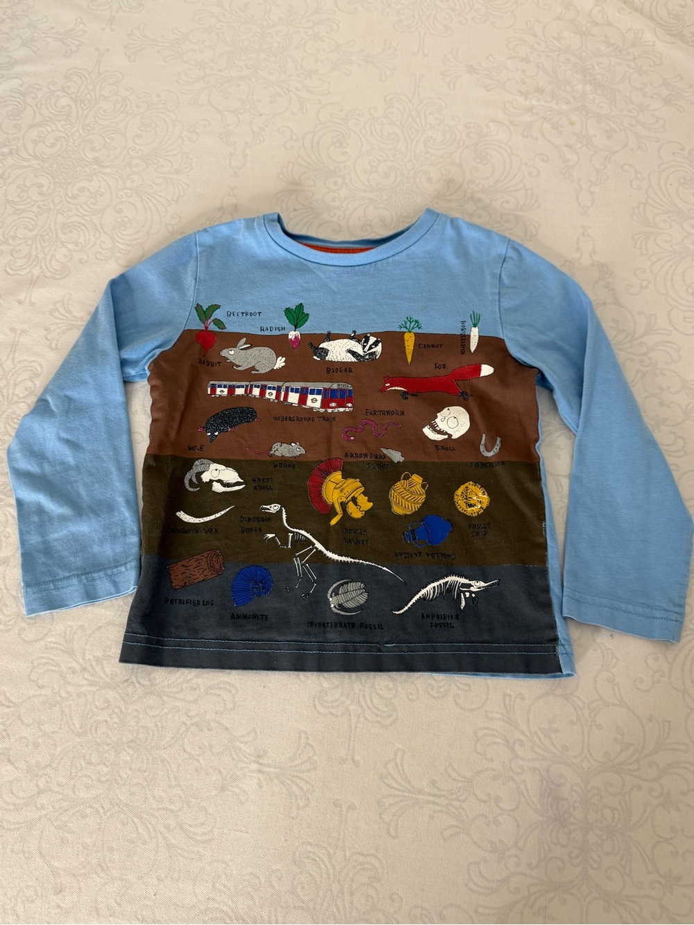 Mini Boden Underground Dinosaur Bone Archeology Animal Plants Long Sleeve Shirt